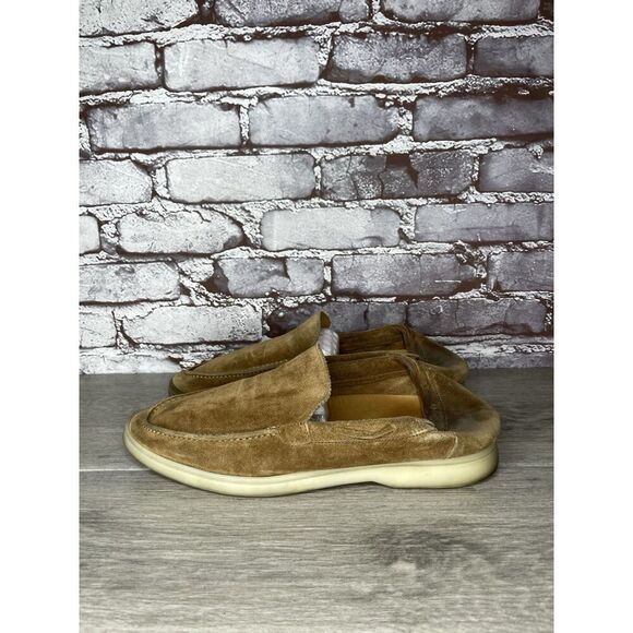 Aurelien Tan Brown Suede Leather Loafer Boat Slipper Shoes Men’s Sz 42 EU/9M US - Picture 1 of 16